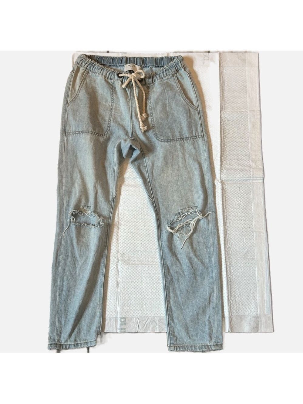 Oneteaspoon Shabbies Boyfriend Drawstring Distressed Jeans size XS Cotton
